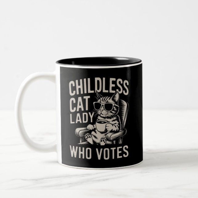 Childless Cat Lady 2024 Election Vote Kamala  Two-Tone Coffee Mug (Left)