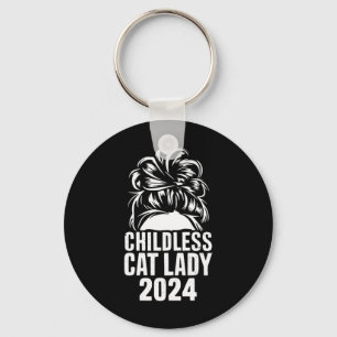 Childless Cat Lady 2024 Messy Bun American Flag Key Ring