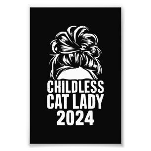 Childless Cat Lady 2024 Messy Bun American Flag Photo Print