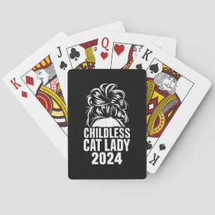 Childless Cat Lady 2024 Messy Bun American Flag Playing Cards