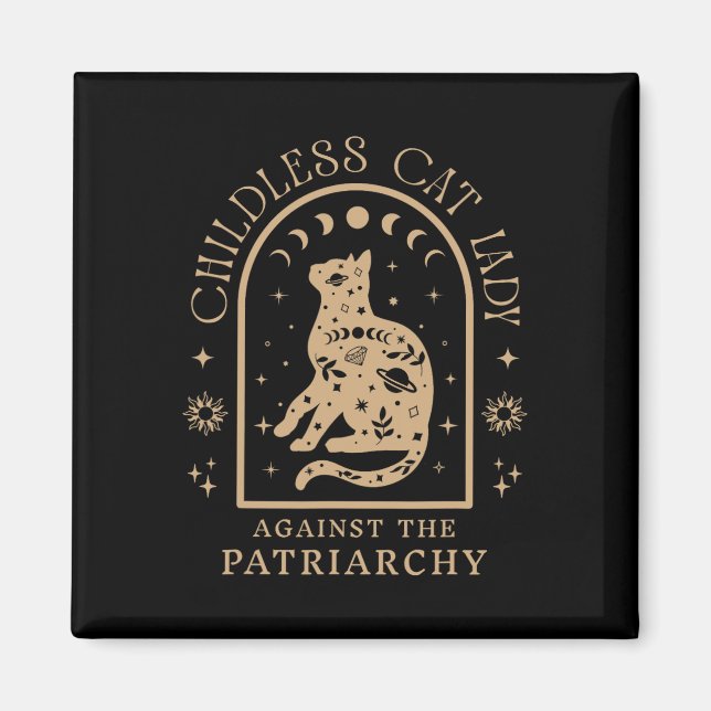 Childless Cat Lady Against Patriarchy Feminist Cat Magnet (Front)