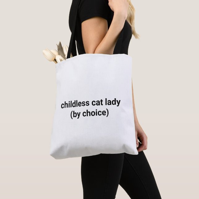 Childless cat lady by choice funny custom text tote bag (Close Up)