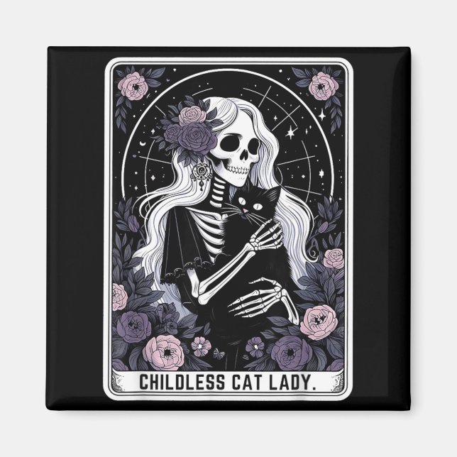 Childless Cat Lady Cute Gothic Skeleton Tarot Card Magnet (Front)