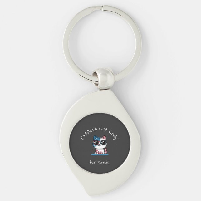 Childless Cat Lady for Kamala Cartoon Key Ring (Front)
