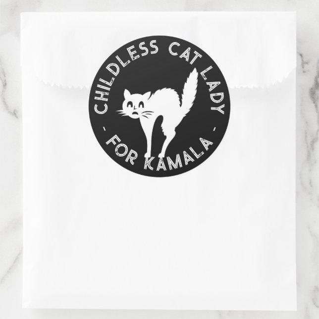 Childless Cat Lady for kamala funny cat black Classic Round Sticker (Bag)