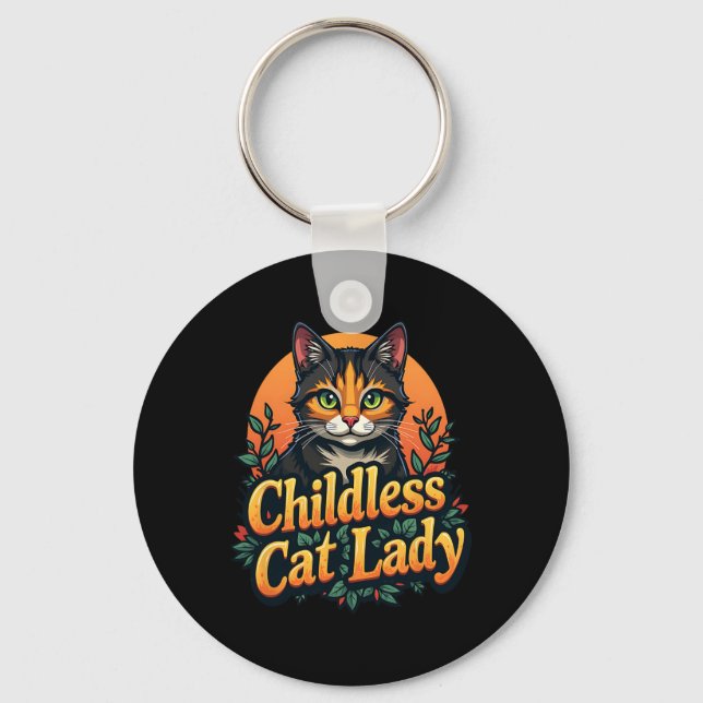 Childless Cat Lady Funny Cat Lover 2  Key Ring (Front)