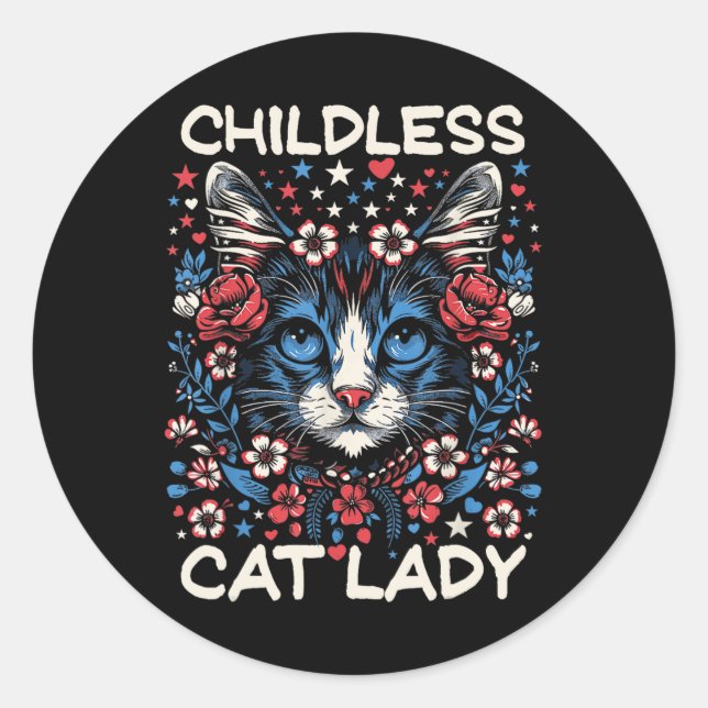 Childless Cat Lady Funny Cat Lover 4  Classic Round Sticker (Front)