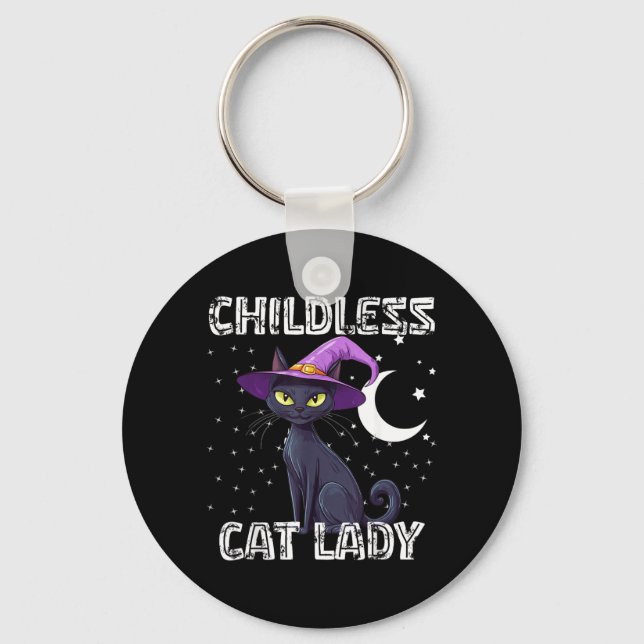 Childless Cat Lady Spooky Witch Hat Cat Black Key Ring (Front)