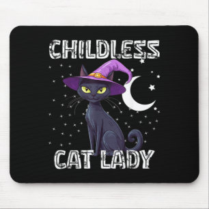 Childless Cat Lady Spooky Witch Hat Cat Black Mouse Pad