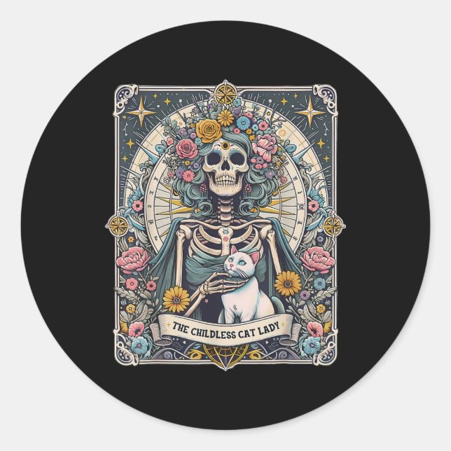 Childless Cat Lady Tarot Card  Classic Round Sticker (Front)
