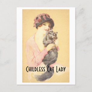 Childless Cat Lady Vintage Postcard