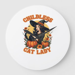 Childless cat lady witch - funny witchy black cat  large clock