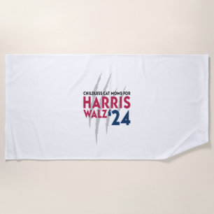 Childless Cat Moms for Harris Walz ‘24 Beach Towel