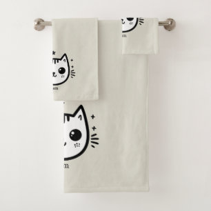 Childlike Drawing   Black and White   Minimalist Bath Towel Set
