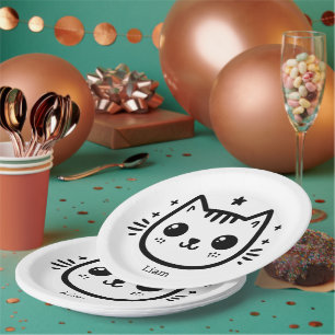 Childlike Drawing Black and White Minimalist Paper Plate