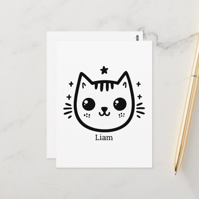 Childlike Drawing | Black and White | Minimalist Postcard (Front/Back In Situ)