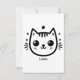 Childlike Drawing Black and White Minimalist Thank You Card