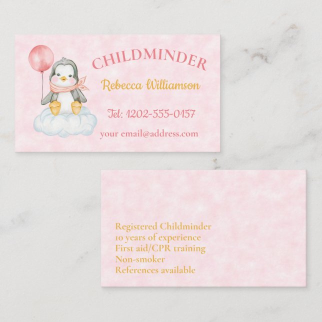 Childminder Cute Penguin  Business Card (Front/Back)