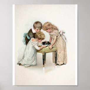 Children and Cat Vintage Poster
