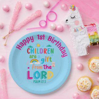 "Children Are a Gift from the Lord" Custom (blue) Paper Plate