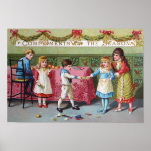 Children at Christmas Party - Vintage Image Poster