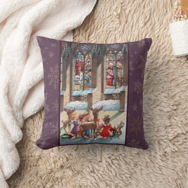 Children at the Church Window Christmas  Cushion (Blanket)