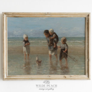 Children at the Sea Ocean Seascape Painting Poster