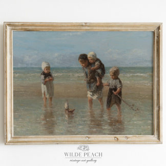 Children at the Sea Ocean Seascape Painting Poster