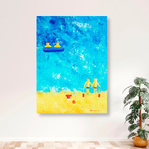 Children at the Seaside Contemporary Art Canvas Print