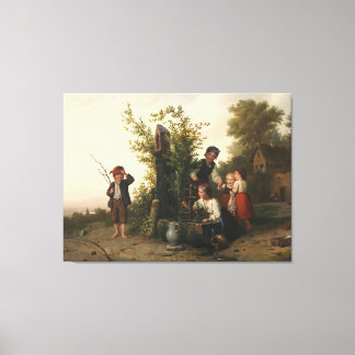 Children at the Stone Well – 19th Century Village  Canvas Print
