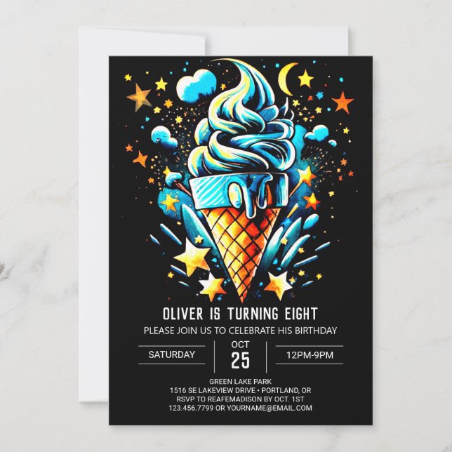 Children Blue Sprinkles Boy Ice Cream Birthday Invitation (Front)