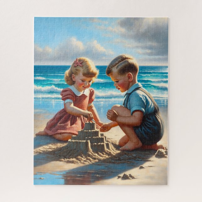 Children Building a Sandcastle on the Beach  Jigsaw Puzzle (Vertical)