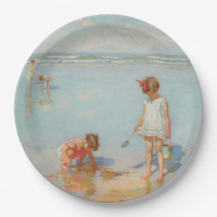 Children by the Sea (Summer Beach Scene) Paper Plate