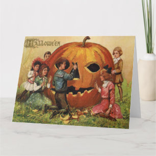 Children Carving Jack O Lantern Pumpkin Card