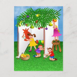 Children Celebrating the Jewish Feast of Sukkot Postcard