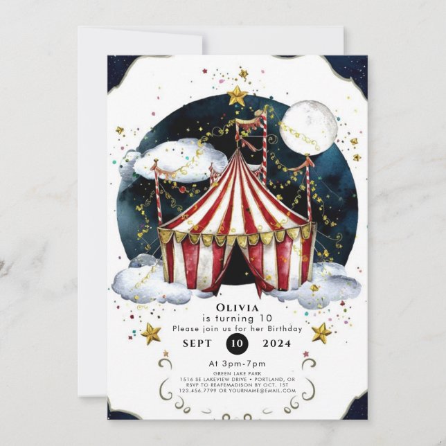 Children Celestial Circus Birthday Invitation (Front)