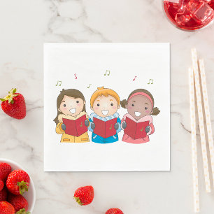 Children Christmas Carolers Winter Holiday Choir Napkin