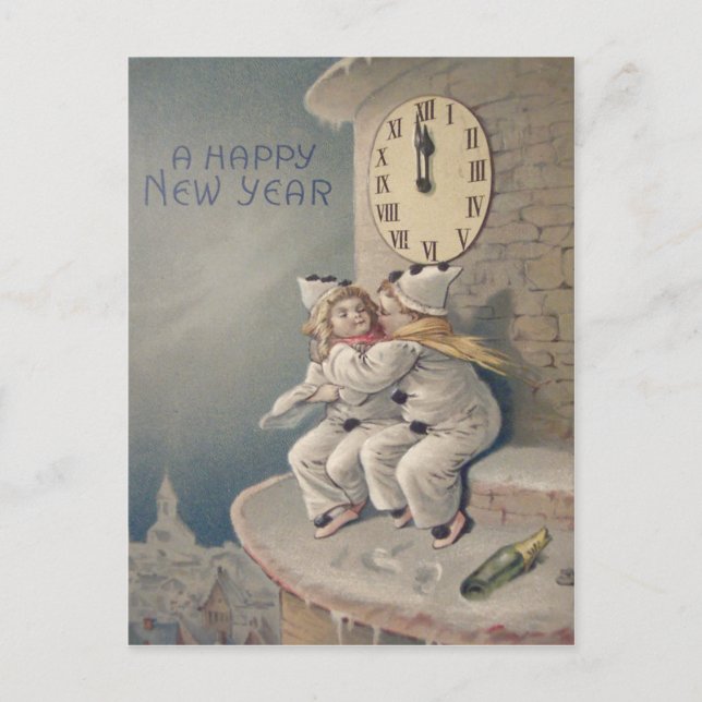 Children Costume Clock Tower Midnight Postcard (Front)