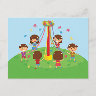 Children Dancing around Maypole Postcard