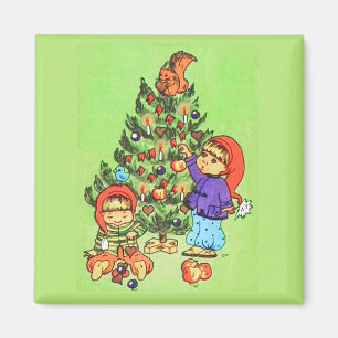 Children Decorate Tree Vintage Magnet