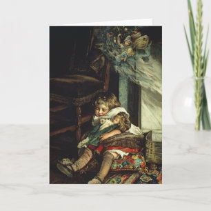 Children dreaming of toys holiday card