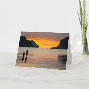 Children Fishing At Sunset Card