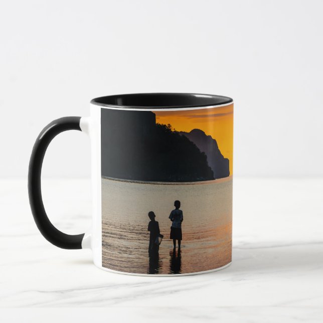 Children Fishing At Sunset Mug (Left)