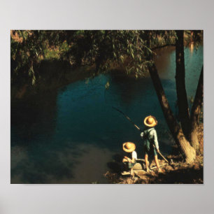 Children Fishing on the Bayou Vintage Poster