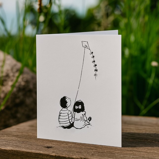 Children Flying Kite Silhouette Card (Creator Uploaded)