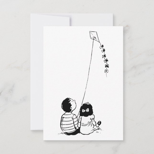 Children Flying Kite Silhouette Invitation (Front)