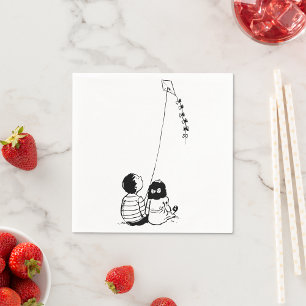 Children Flying Kite Silhouette Napkin