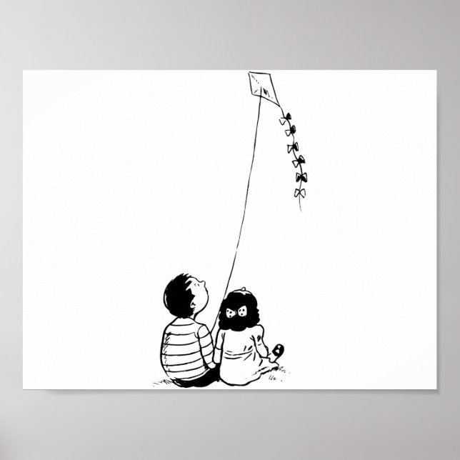 Children Flying Kite Silhouette Poster (Front)