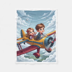 Children Flying Toy Aeroplane In Sky Fleece Blanke Blanket