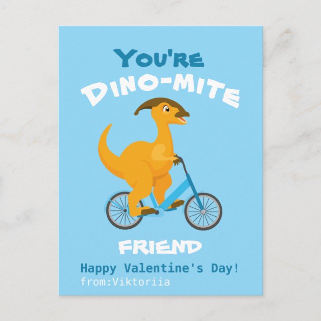 Children Friendship Valentine's day funny dinosaur Postcard (Front)